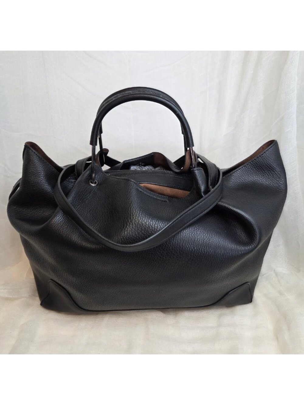 SR Squared by Sondra Roberts Black Vegan Leather Tote Shoulder Bag Purse - Picture 2 of 14